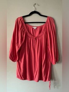 GAP Coral Peasant Blouse with Crochet Trim